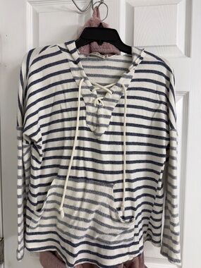 Chance or Fate Cream and Navy Striped Lace-Up Pullover Hoodie